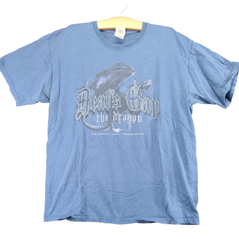Gildan Mens Devil's Gap The Dragon T-Shirt Blue Large Graphic Biker Motorcycle